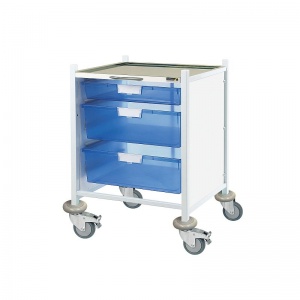 Sunflower Medical Vista 40 Low-Level Clinical Procedure Trolley with One Single and Two Double-Depth Blue Trays